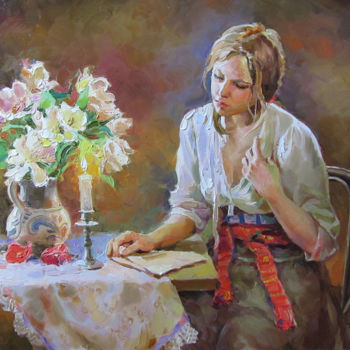 Painting titled "Near a candle" by Piter Lisenko, Original Artwork, Oil