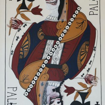 Painting titled "Le Jeu de 34 cartes" by Pitout Bnjrbv, Original Artwork, Oil Mounted on Wood Stretcher frame