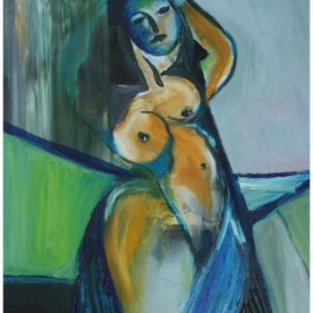 Ζωγραφική με τίτλο "femme en bleu" από Pivas, Αυθεντικά έργα τέχνης