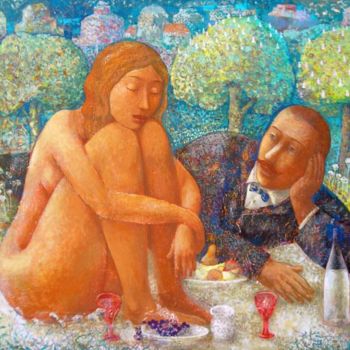 Painting titled "Breakfast on a grass" by Mikhail Pivovarov, Original Artwork