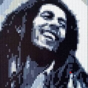 Sculpture titled "Bob Marley ô Lego" by Pix'Elle Art Mosaïque, Original Artwork, Mosaic Mounted on Wood Panel