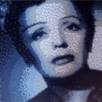 Sculpture titled "Edith Piaf ô Lego" by Pix'Elle Art Mosaïque, Original Artwork, Mosaic Mounted on Wood Panel