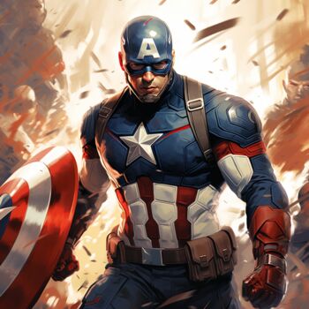 "Captain America" başlıklı Dijital Sanat Pixinxt tarafından, Orijinal sanat, AI tarafından oluşturulan görüntü