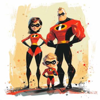 Arts numériques intitulée "Incredibles Family" par Pixinxt, Œuvre d'art originale, Image générée par l'IA