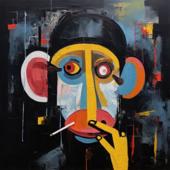 Arts numériques intitulée "Smoker Monkey" par Pixinxt, Œuvre d'art originale, Image générée par l'IA