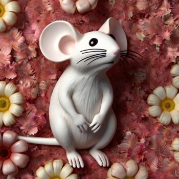 Arte digitale intitolato "White mouse" da Pixqix, Opera d'arte originale, Immagine generata dall'IA