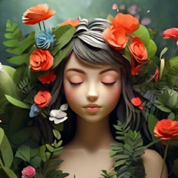 Цифровое искусство под названием "Flower girl" - Pixqix, Подлинное произведение искусства, Изображение, сгенерированное ИИ