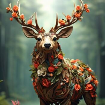Arte digitale intitolato "Deer" da Pixqix, Opera d'arte originale, Immagine generata dall'IA
