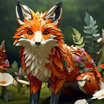 Digitale Kunst getiteld "Fox" door Pixqix, Origineel Kunstwerk, AI gegenereerde afbeelding
