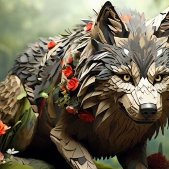 Digitale Kunst getiteld "Wolf" door Pixqix, Origineel Kunstwerk, AI gegenereerde afbeelding