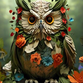 Цифровое искусство под названием "Owl" - Pixqix, Подлинное произведение искусства, Изображение, сгенерированное ИИ