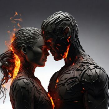 Digitale Kunst getiteld "Fiery love" door Pixqix, Origineel Kunstwerk, AI gegenereerde afbeelding