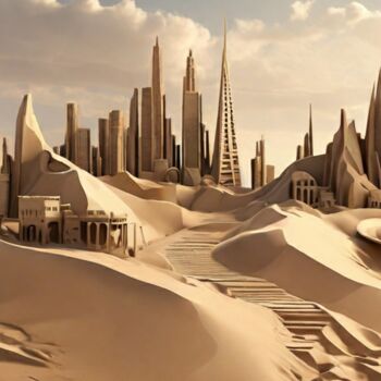Digitale Kunst getiteld "Sand city" door Pixqix, Origineel Kunstwerk, AI gegenereerde afbeelding