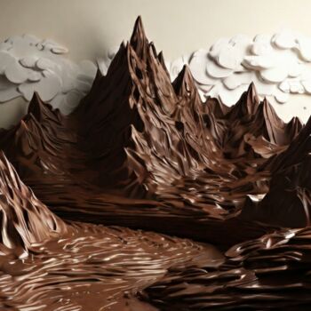 Arte digitale intitolato "Chocolate mountains" da Pixqix, Opera d'arte originale, Immagine generata dall'IA