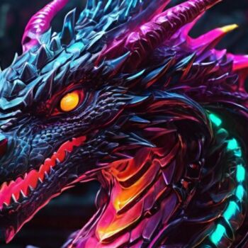 Arte digitale intitolato "Neon dragon" da Pixqix, Opera d'arte originale, Immagine generata dall'IA