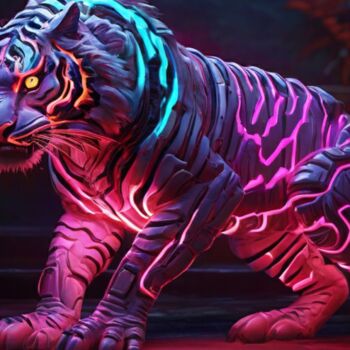 Digitale Kunst getiteld "Neon tiger" door Pixqix, Origineel Kunstwerk, AI gegenereerde afbeelding