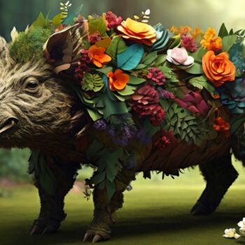 Цифровое искусство под названием "Wild boar" - Pixqix, Подлинное произведение искусства, Изображение, сгенерированное ИИ