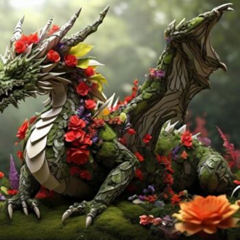 Arte digitale intitolato "Flower dragon" da Pixqix, Opera d'arte originale, Immagine generata dall'IA