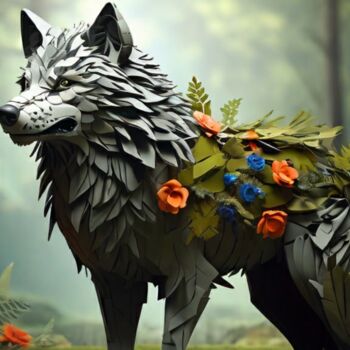 Arte digitale intitolato "Wolf in the forest" da Pixqix, Opera d'arte originale, Immagine generata dall'IA