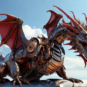Цифровое искусство под названием "Mechanical dragon" - Pixqix, Подлинное произведение искусства, Изображение, сгенерированно…