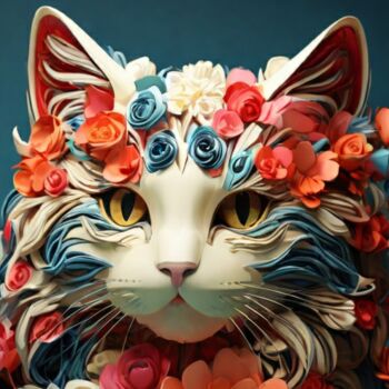 Digital Arts titled "Flower cat" by Pixqix, Original Artwork, AI generated image