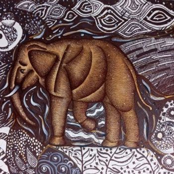 Drawing titled "Thai Elephant 1 mix…" by Piyawat Sangkaw, Original Artwork, Acrylic