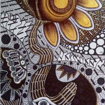 Dessin intitulée "Flower mixed media…" par Piyawat Sangkaw, Œuvre d'art originale, Acrylique