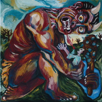 Malerei mit dem Titel "Oni" von Patrick Jannin, Original-Kunstwerk, Acryl