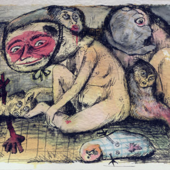 Desenho intitulada "Les p'tits mouchoirs" por Patrick Jannin, Obras de arte originais, Tinta