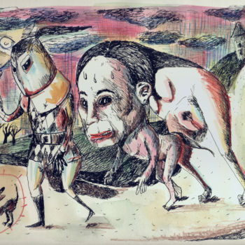 Desenho intitulada "Merdieval l'orgueil…" por Patrick Jannin, Obras de arte originais, Tinta