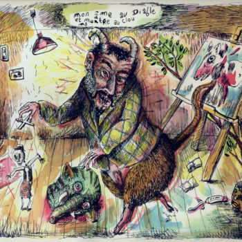 Zeichnungen mit dem Titel "Mon âme au diable e…" von Patrick Jannin, Original-Kunstwerk, Tinte