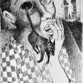 Dibujo titulada "Le Témoin Oculaire" por Patrick Jannin, Obra de arte original, Tinta