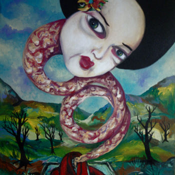Malerei mit dem Titel "Nukekubi." von Patrick Jannin, Original-Kunstwerk, Acryl