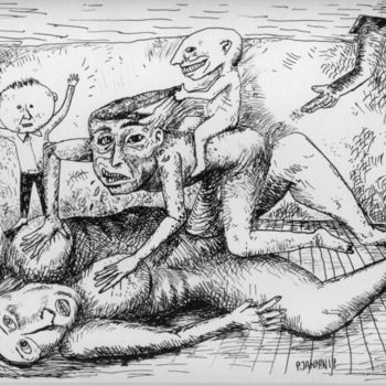 Dessin intitulée "Familiarités" par Patrick Jannin, Œuvre d'art originale, Encre