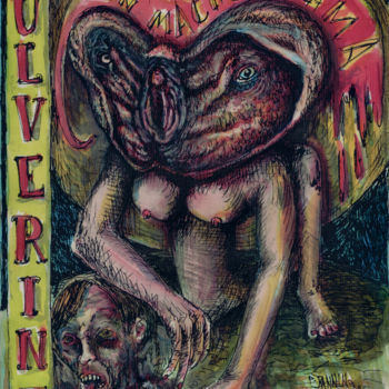 Dessin intitulée "Vulverine in machod…" par Patrick Jannin, Œuvre d'art originale, Aquarelle