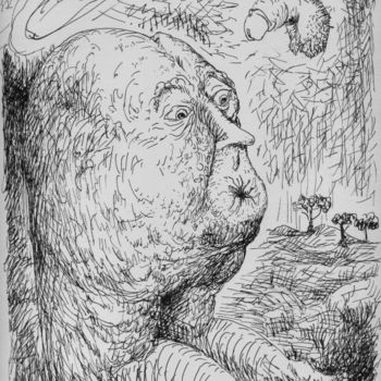 Disegno intitolato "Un saint Tom" da Patrick Jannin, Opera d'arte originale, Inchiostro