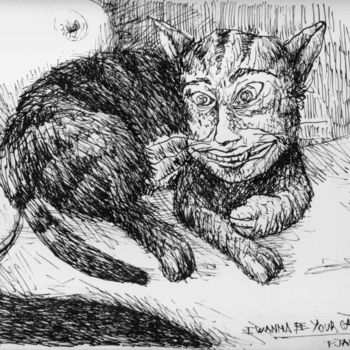 Σχέδιο με τίτλο "I wanna be your cat" από Patrick Jannin, Αυθεντικά έργα τέχνης, Μελάνι