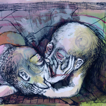 Disegno intitolato "Kiss me" da Patrick Jannin, Opera d'arte originale, Inchiostro