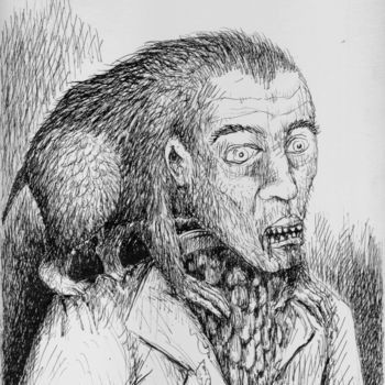 Desenho intitulada "L'homme est l'animal" por Patrick Jannin, Obras de arte originais, Tinta