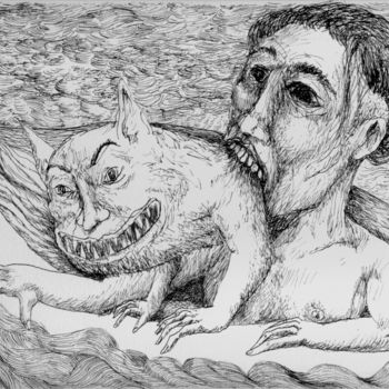 Σχέδιο με τίτλο "Mal de mer" από Patrick Jannin, Αυθεντικά έργα τέχνης, Μελάνι
