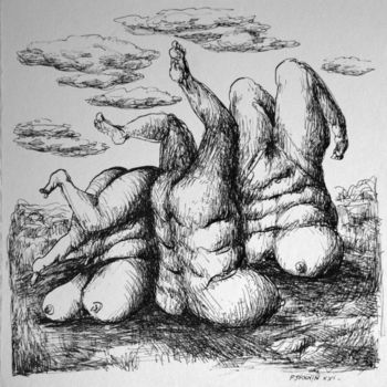 Рисунок под названием "Les Trois Grâces (e…" - Patrick Jannin, Подлинное произведение искусства, Чернила