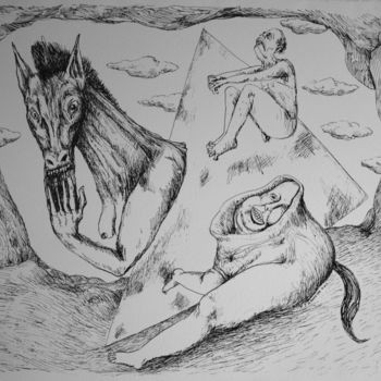 Zeichnungen mit dem Titel "Manège à Troie" von Patrick Jannin, Original-Kunstwerk, Tinte