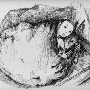Dessin intitulée "Kiss my hare" par Patrick Jannin, Œuvre d'art originale, Encre