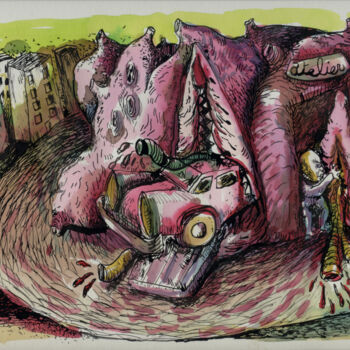 Disegno intitolato "Vulva Machina" da Patrick Jannin, Opera d'arte originale, Inchiostro