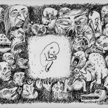 Zeichnungen mit dem Titel "Le refuge" von Patrick Jannin, Original-Kunstwerk, Tinte