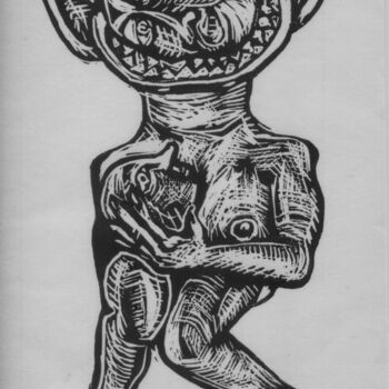 "C" başlıklı Baskıresim Patrick Jannin tarafından, Orijinal sanat, Linocut