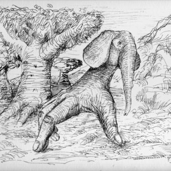 Рисунок под названием "Elephant Ma(i)n" - Patrick Jannin, Подлинное произведение искусства, Чернила