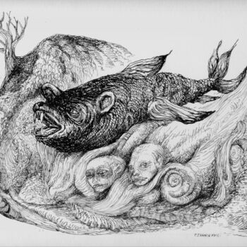 Disegno intitolato "Le fond de l'ours e…" da Patrick Jannin, Opera d'arte originale, Inchiostro