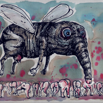 Dessin intitulée "Le moustique zèbre…" par Patrick Jannin, Œuvre d'art originale, Encre