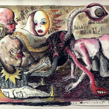 Drawing titled "Les ventriloques" by Patrick Jannin, Original Artwork, Ink